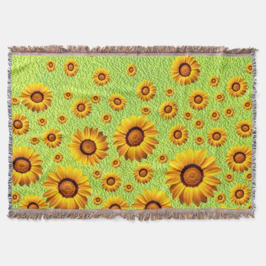 緑に美しい黄色い花抽象芸術 スローブランケット (正面)