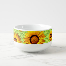 緑に美しい黄色い花抽象芸術 スープマグ