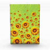 緑に美しい黄色い花抽象芸術 フォトブロック (正面)