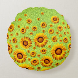 緑に美しい黄色い花抽象芸術 ラウンドクッション
