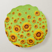 緑に美しい黄色い花抽象芸術 ラウンドクッション (裏面)