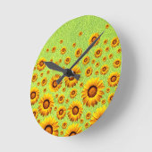 緑に美しい黄色い花抽象芸術 ラウンド壁時計 (傾斜)