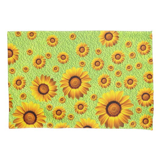 緑に美しい黄色い花抽象芸術 枕カバー (正面)