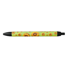 緑に美しい黄色い花抽象芸術 黒ボールペン