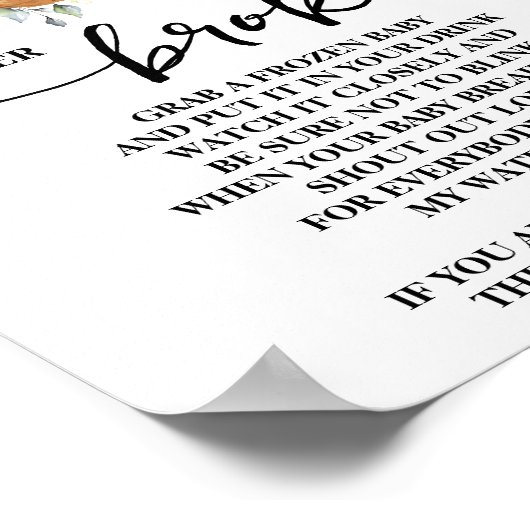 緑に耐える私の水は赤ちゃんのシャワーのサインを壊した ポスター (角)