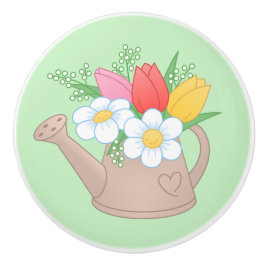 緑に花を植えた園散水缶 セラミックノブ