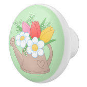 緑に花を植えた園散水缶 セラミックノブ (右)