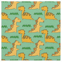 緑に草が生えた茶色の恐竜 ファブリック