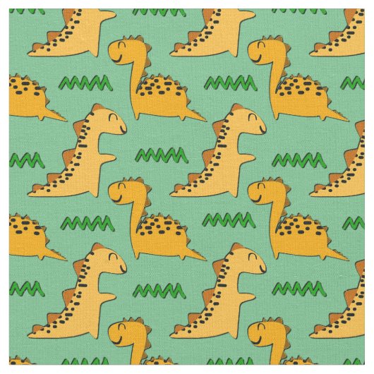 緑に草が生えた茶色の恐竜 ファブリック (クローズアップ)