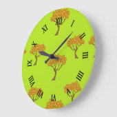 緑に葉秋茶色 ラージ壁時計 (傾斜)