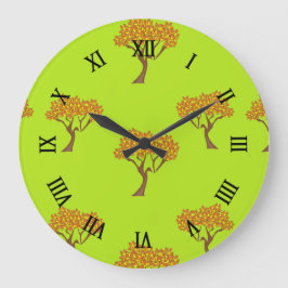 緑に葉秋茶色 ラージ壁時計