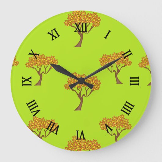 緑に葉秋茶色 ラージ壁時計 (正面)