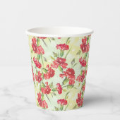 緑に蝶がついた赤いカーネーション 紙コップ (正面)
