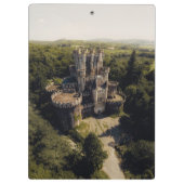 緑に覆われた森の背の高い灰色の石の城 クリップボード (裏面)