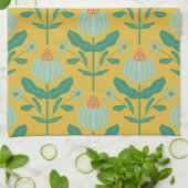 緑に覆われた白い花は黄色 キッチンタオル (折り畳み)