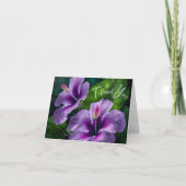緑に覆われた紫のハイビスカス サンキューカード (正面)