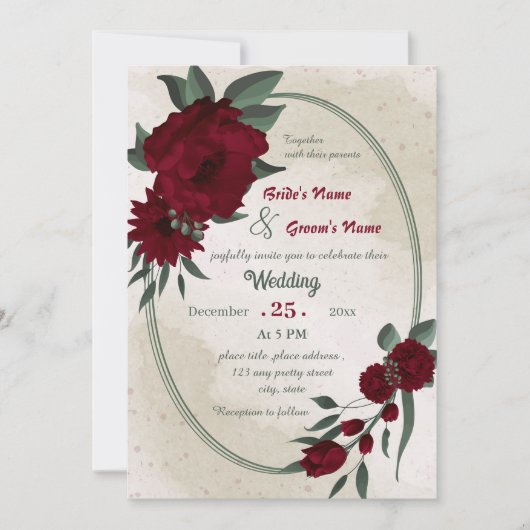 緑に覆われた花の幾何結婚性の 招待状 (正面)