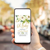 緑に覆われた赤男女兼用ちゃんシャワー 招待状