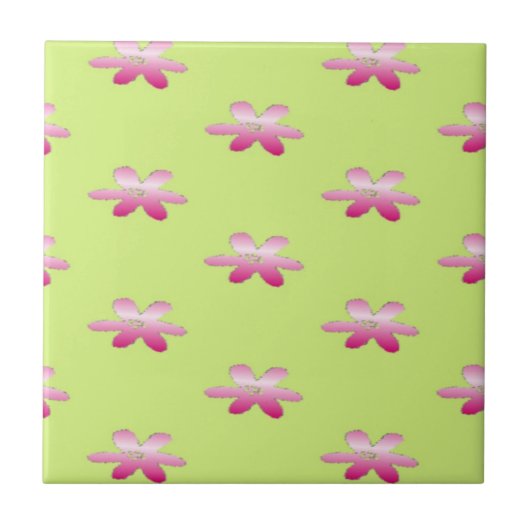 緑に赤い花 タイル (正面)