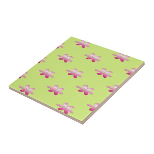 緑に赤い花 タイル (側面)