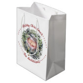 緑に輝くリースの写真とクリスマス ミディアムペーパーバッグ (裏面アングル)