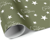 緑に輝く白いメリークリスマス ラッピングペーパー (ロールコーナー)