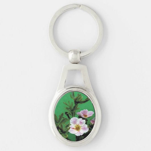 緑に野生のピンクのバラの花。 キーホルダー (正面)