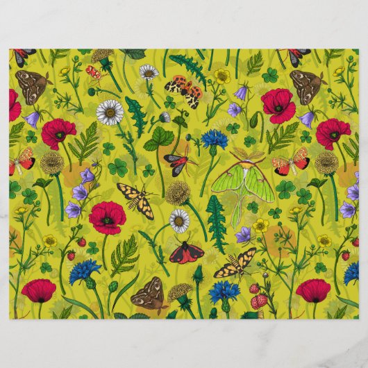 緑に野生の花と蛾 (裏面)