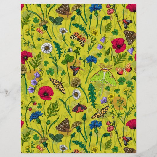 緑に野生の花と蛾 (正面)