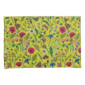 緑に野生の花と蛾 枕カバー (正面右)