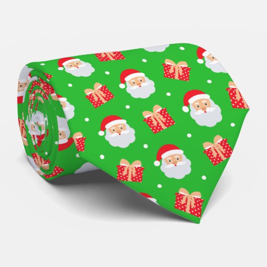 緑に雪が積もったかわいいサンタクリスマスギフト ネクタイ (ロール)