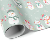 緑に雪の雪だるま ラッピングペーパー (ロールコーナー)