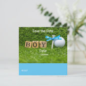 緑に青いリボンを付けたゴルフのベビーシャワーボーイ 招待状 (スタンド正面)