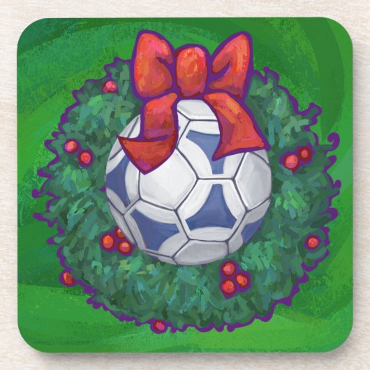 緑に青い白いフェスティバルサッカーボール コースター (正面)