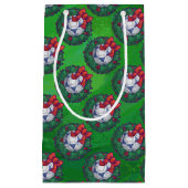 緑に青い白いフェスティバルサッカーボール スモールペーパーバッグ (正面)