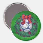 緑に青い白いフェスティバルサッカーボール マグネット (正面/裏面)