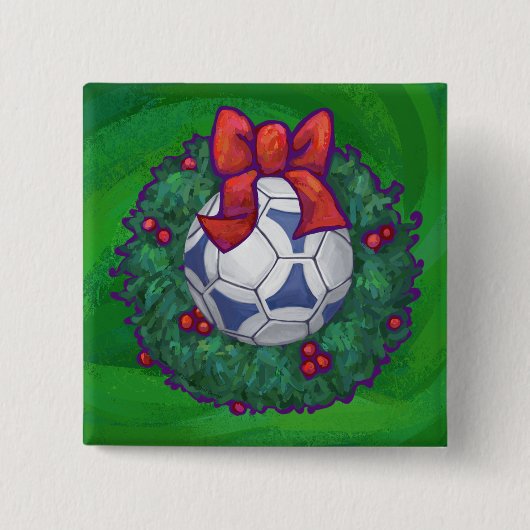 緑に青い白いフェスティバルサッカーボール 缶バッジ (正面)