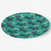 緑に骨が付いたかわいい犬のパターン ペーパープレート (アングル)