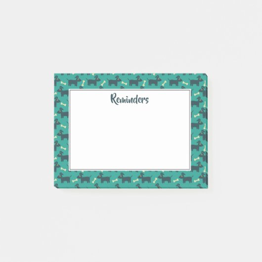 緑に骨が付いたかわいい犬のパターン ポストイット (正面)