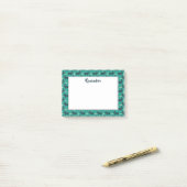 緑に骨が付いたかわいい犬のパターン ポストイット (デスク上)