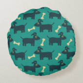 緑に骨が付いたかわいい犬のパターン ラウンドクッション (裏面)