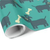 緑に骨が付いたかわいい犬のパターン ラッピングペーパー (ロールコーナー)