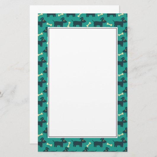 緑に骨が付いたかわいい犬のパターン 便箋 (正面/裏面)