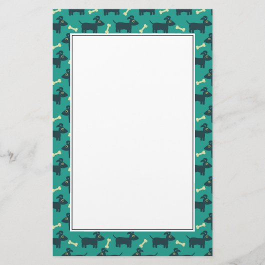 緑に骨が付いたかわいい犬のパターン 便箋 (正面)