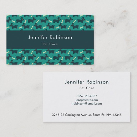 緑に骨が付いたかわいい犬のパターン 名刺 (正面/裏面)