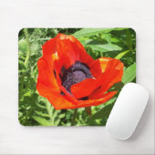 緑に鮮やかな赤い花 マウスパッド (マウス)
