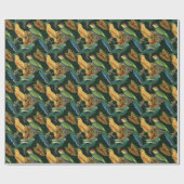 緑に黄色と緑の鳥 ラッピングペーパー (フラット)