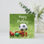 緑に黄金の箱のギフト付きサッカー誕生日 シーズンカード (スタンド正面)