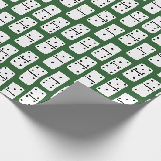 緑に黒い点を持つ白いドミノパターン(の模様が)ある ラッピングペーパー (角)