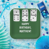 緑に黒い点を持つ白いドミノ ペーパープレート (パーティー)